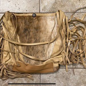 Womens western, fringe and fur leather purse